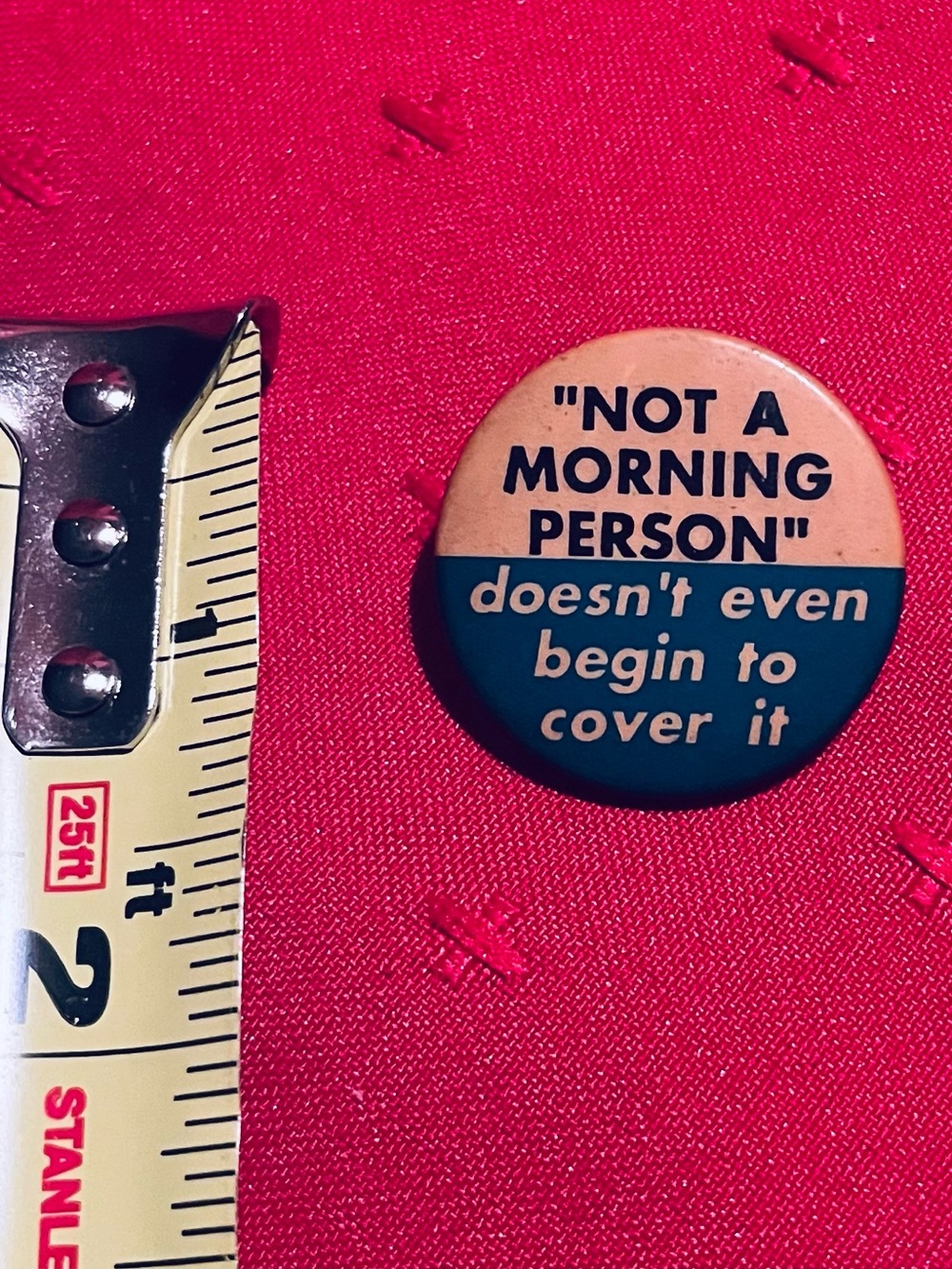 "Not a Morning Person" Two-Tone Round Pin Button - Beige and Teal